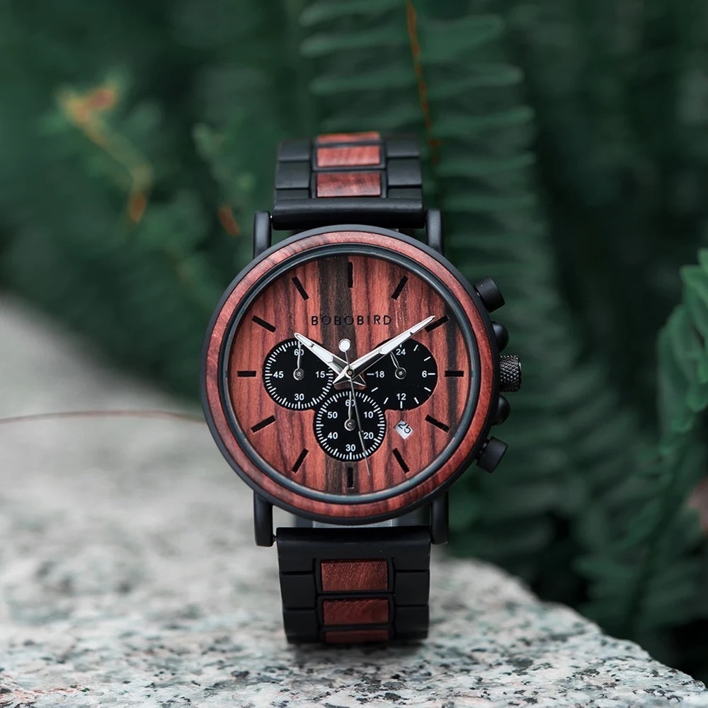 Luxury Zebra and Ebony Wood Chronograph Military Quartz Watch - Picture 3 of 16